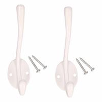 2x Wit metaal garderobe haakjes / jashaken / kapstokhaakjes 12.5 x 8.5 cm - Kapstokhaken