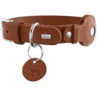HUNTER VIBORG Hondenhalsband met houder voor Apple AirTag, kleur: cognac, robuust en zacht rundleer, geïntegreerde AirTag-houder, hoogwaardig, Made in Germany, maat: 45
