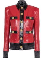 Balmain veste bicolore en cuir à fini verni - Rouge