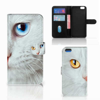 Apple iPhone 7 Plus | 8 Plus Telefoonhoesje met Pasjes Witte Kat Apple iPhone 7 Plus | 8 Plus Telefoonhoesje met Pasjes Witte Kat