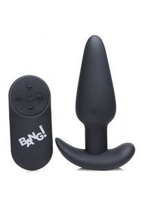 21X Vibrating Silicone Butt Plug with Remote Control - Black