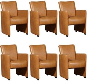 Set van 6 Cognac leren moderne eetkamerfauteuils Elegant - Granada leer Sahara (cognac leer)