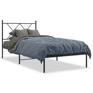 Bedframe met hoofdbord metaal zwart 90x190 cm