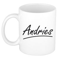 Naam cadeau mok / beker Andries met sierlijke letters 300 ml - thumbnail