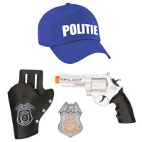 Carnaval verkleed politie agent pet/cap - blauw - met pistool/badge - kinderen - accessoires