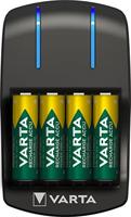 Varta Plug lader met LED-laaddisplay, Veiligheidsuitschakeling en exclusief Varta design, Laadt 2 of 4 AA, AAA tegelijk - incl. 4xAA 2100 mAh accu's, Zwart