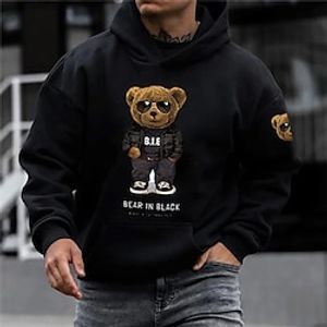 Voor heren Trui met capuchon Zwart Bruin Aangepaste afdruk Zwart Wit Blozend Roze Capuchon Beer Grafische prints Afdrukken Dagelijks Sport Streetwear Ontwerper Basic Lente Herfst Kleding Hoodies Lightinthebox