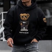 Voor heren Trui met capuchon Zwart Bruin Aangepaste afdruk Zwart Wit Blozend Roze Capuchon Beer Grafische prints Afdrukken Dagelijks Sport Streetwear Ontwerper Basic Lente Herfst Kleding Hoodies Lightinthebox - thumbnail