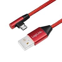 LogiLink USB 2.0 aansluitkabel, USB (type A) naar micro-USB 90° gebogen, rood, 0,3 m