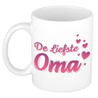 De liefste oma kado mok / beker wit met roze hartjes - verjaardagscadeau - thumbnail