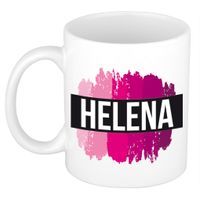 Naam cadeau mok / beker Helena met roze verfstrepen 300 ml - thumbnail