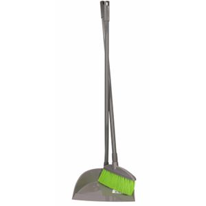 Kunststof stoffer en blik lime groen lange steel 76 cm   -