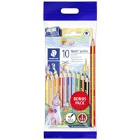 STAEDTLER Noris Club jumbo 61 SET8 Kleurpotloden Bonuspack 10 stuks met regenboogpen en puntenslijper gratis