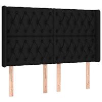 vidaXL Hoofdbord LED 147x16x118/128 cm stof zwart, hoofdeinde, houten hoofdeinde, bedonderdeel, houten hoofdbord, slaapkamermeubel, bedaccessoire