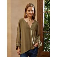 Dames Blouse Katoen Linnen Werk Casual Feestdagen Dagelijks Casual Lange mouw V-hals Grasgroen Zomer Lente Lightinthebox - thumbnail