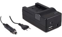 4-in-1 acculader voor Panasonic VW-VBK180 / VW-VBK360 - compact en licht - laden via stopcontact, auto, USB en Powerbank