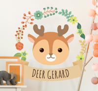 Muurdecoratie stickers rendier met bloemtjes - thumbnail