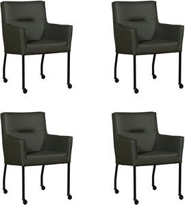 Set van 4 Donkergroene leren moderne eetkamerstoelen Lucky - Toledo Leer Verde (donkergroen leer)