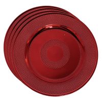 Set van 4x stuks kerstdiner onderborden rond rood glimmend 33 cm - thumbnail