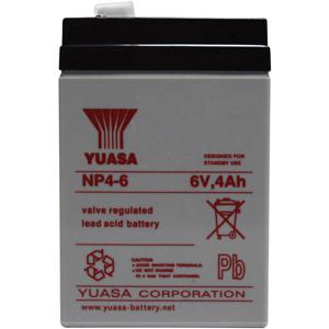 Yuasa NP4-6 NP4-6 Loodaccu 6 V 4 Ah Loodvlies (AGM) (b x h x d) 70 x 106 x 47 mm Kabelschoen 4.8 mm Onderhoudsvrij