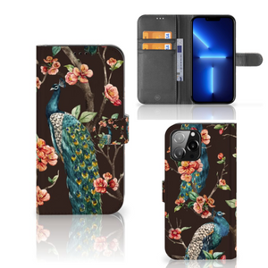 iPhone 13 Pro Max Telefoonhoesje met Pasjes Pauw met Bloemen