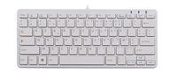 R-Go Tools Ergo Compact-Tastatur AZERTY, Compact Toetsenbord, Ultra-dun, Mini toetsenbord ergonomisch, AZERTY (FR) Layout, bedraad, wit