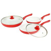 vidaXL 5-delige Koekenpannenset aluminium rood