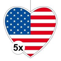 5x Amerika hangdecoratie harten 14 cm   -