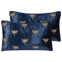 Beliani-BLUESTEM-Sierkussen set van 2-Marineblauw-30 x 50 cm-Fluweel