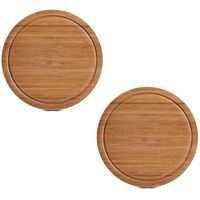 2x Ronde bamboe houten snijplanken met sapgroef 30 cm