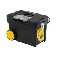 Stanley 1-97-503 Mobiele montagebox (60,3 x 37,5 x 43 cm, volume 53 l, ruim hoofdvak voor elektrisch gereedschap, antislip telescoopgreep, uittrekbare drager)