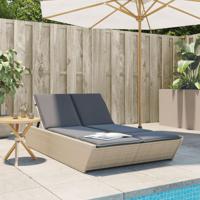 Ligbed 2-persoons met kussens poly rattan beige - thumbnail