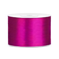 1x Hobby/decoratie donker fuchsia satijnen sierlinten 5 cm/50 mm x 25 meter - thumbnail