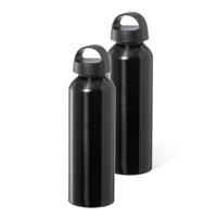 Waterfles / drinkfles / sportfles - 2x - metallic zwart - aluminium - 800 ml - schroefdop