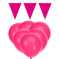 Knal roze versiering 15 ballonnen en 2 vlaggenlijnen