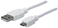 Manhattan 324069 1.8m USB A Micro-USB B Male Male White USB cable