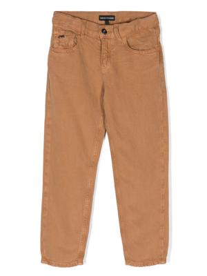 Emporio Armani Kids Mid waist broek met toelopende pijpen - Bruin