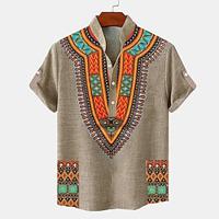 Etnisch Casual Tribal Voor heren linnen overhemd Henley-shirt Dagelijks Vakantie Zomer Lente Mandarijn Kraag Band Kraag Korte mouw blauw, Groen, Khaki S, M, L 20%linnen20%cellulose60%polyester Lightinthebox - thumbnail