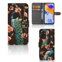 Xiaomi Redmi Note 11 Pro 5G/4G Telefoonhoesje met Pasjes Pauw met Bloemen - thumbnail