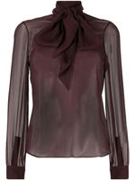 Saint Laurent blouse transparente à col noué - Marron