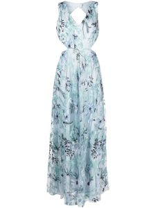 Marchesa Notte robe longue à fleurs brodées - Bleu