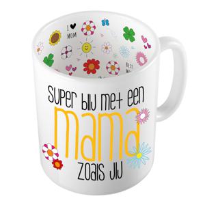 Bellatio Decorations Cadeau koffie/thee mok voor mama - oranje - super blij met mama - Moederdag   -