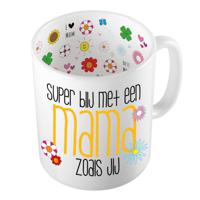 Bellatio Decorations Cadeau koffie/thee mok voor mama - oranje - super blij met mama - Moederdag   - - thumbnail