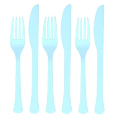 Feest bestek setje - 72-delig - herbruikbaar kunststof - lichtblauw - messen/vorken Feest bestek setje - 72-delig - herbruikbaar kunststof - lichtblauw - messen/vorken