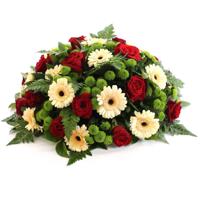 Rouwbiedermeier rode Rozen zalm Germini