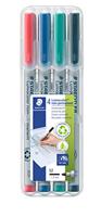Staedtler Lumocolor 315 WP4 foliestift, niet-permanent, oplosbaar in water, M-punt lijnbreedte ca. 1,0 mm, hoge kwaliteit, set met 4 kleuren