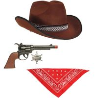 Bruine carnaval verkleed cowboyhoed/zakdoek/pistool