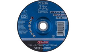 PFERD 62100180 E 180-4,1 CERAMIC SGP STEELOX Afbraamschijf gebogen Diameter 180 mm Boordiameter 22.23 mm RVS, Staal 10 stuk(s)