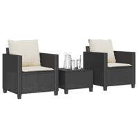 3-delige Bistroset met kussens poly rattan zwart - thumbnail