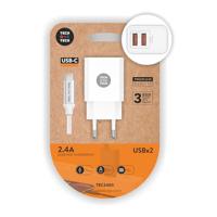 TECH ONE TECH Dubbele oplader + USB-C-kabel Tech One Tech, wit